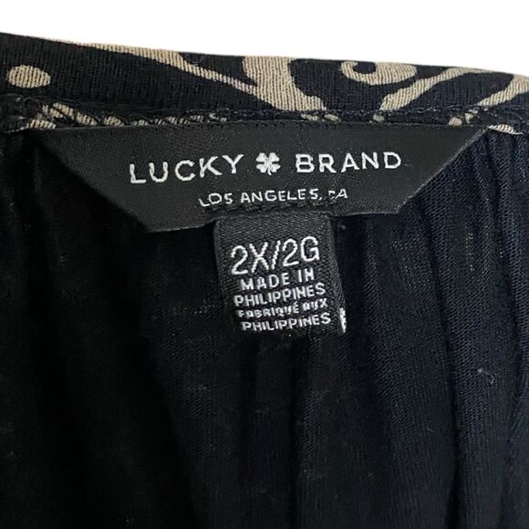Lucky Brand Top Womens 2X Black Tunic Keyhole 3/4 Sleeve Peasant Stretch Boho - Picture 3 of 16